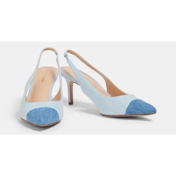New Veronica Beard Liliana Denim Slingback Pumps Light Blue Blue 39/9 - Picture 3 of 8